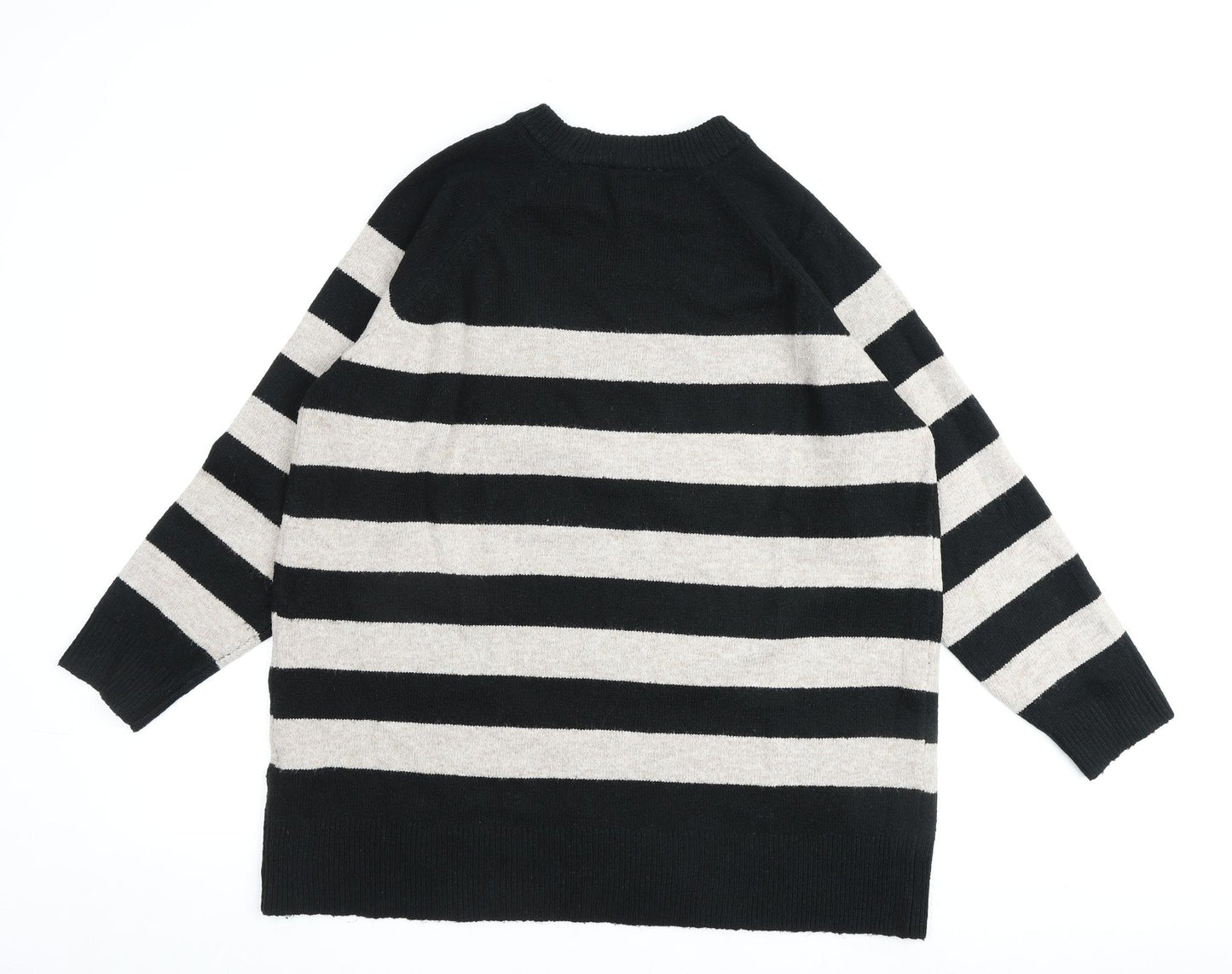 New Look Womens Black Round Neck Striped Acrylic Pullover Jumper Size L