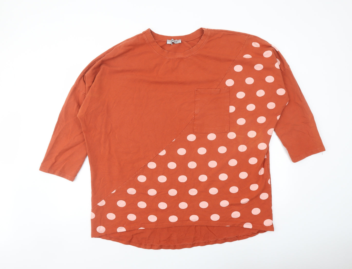 Alexara Womens Red Polka Dot Cotton Basic Blouse Size L Round Neck