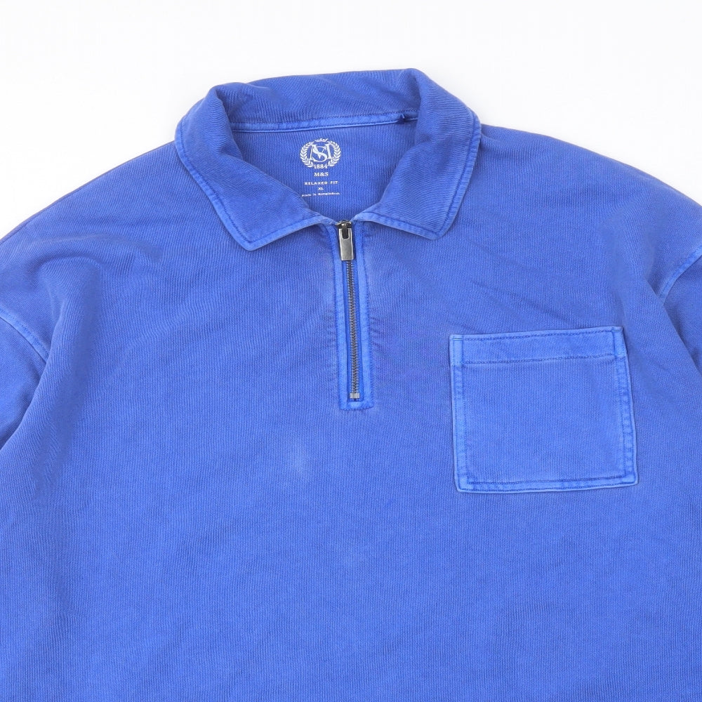 Marks and Spencer Mens Blue Cotton Pullover Sweatshirt Size XL