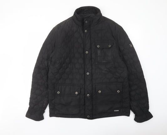 Firetrap Mens Black Quilted Jacket Size L Zip