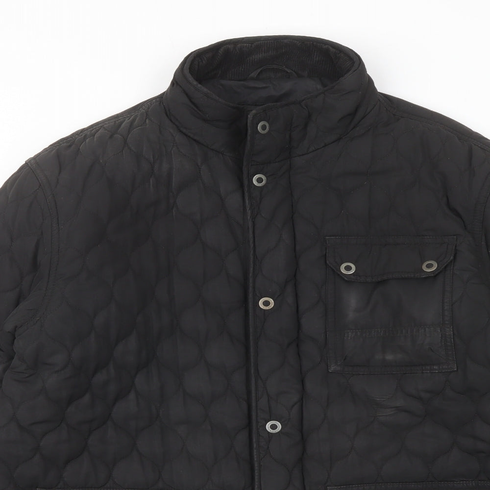 Firetrap Mens Black Quilted Jacket Size L Zip