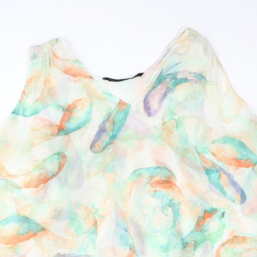 Zara Womens Multicoloured Geometric Polyester Camisole Blouse Size M V-Neck - Hi-Low