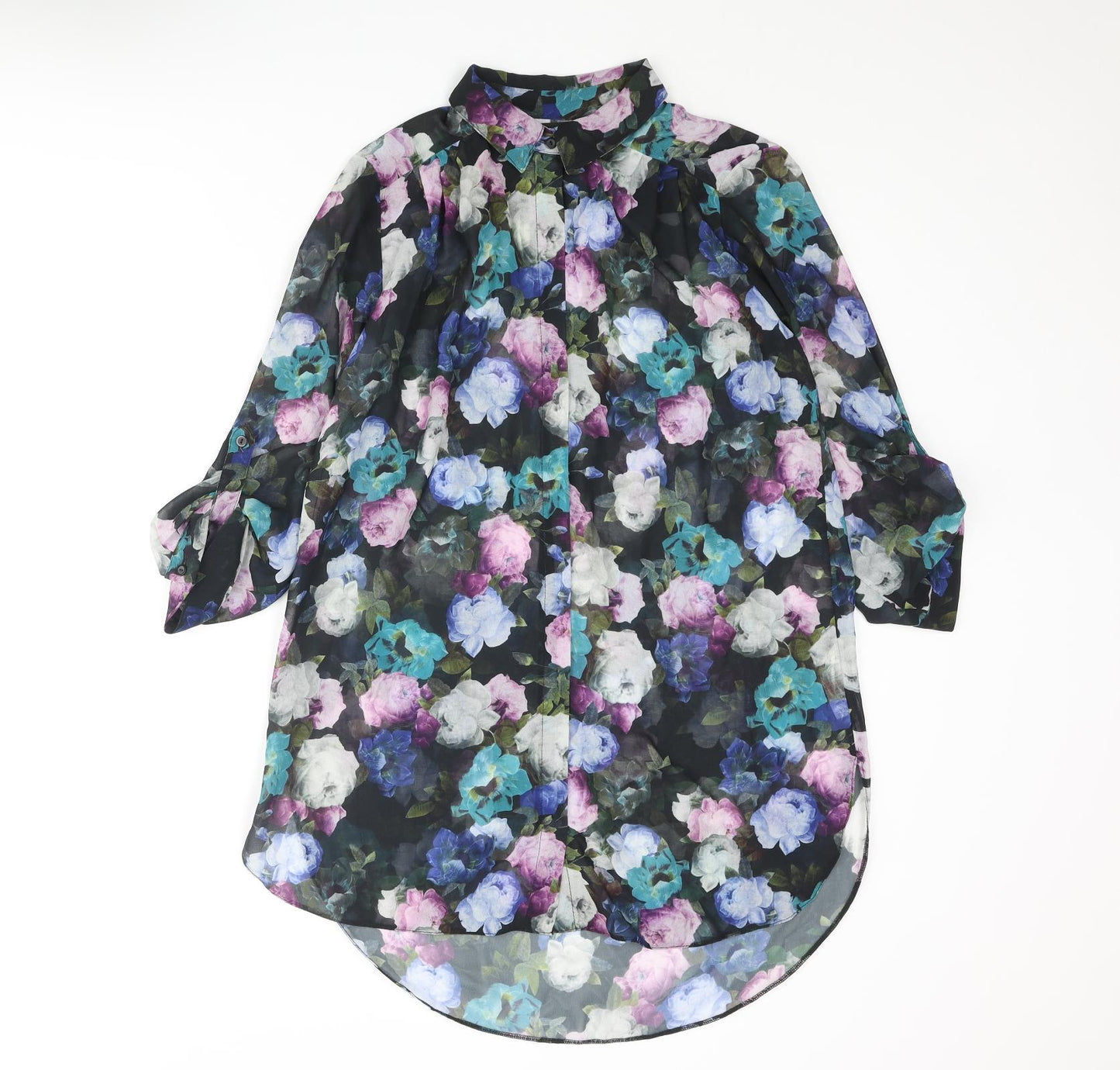 Dorothy Perkins Womens Multicoloured Floral Polyester Tunic Blouse Size 12 Collared