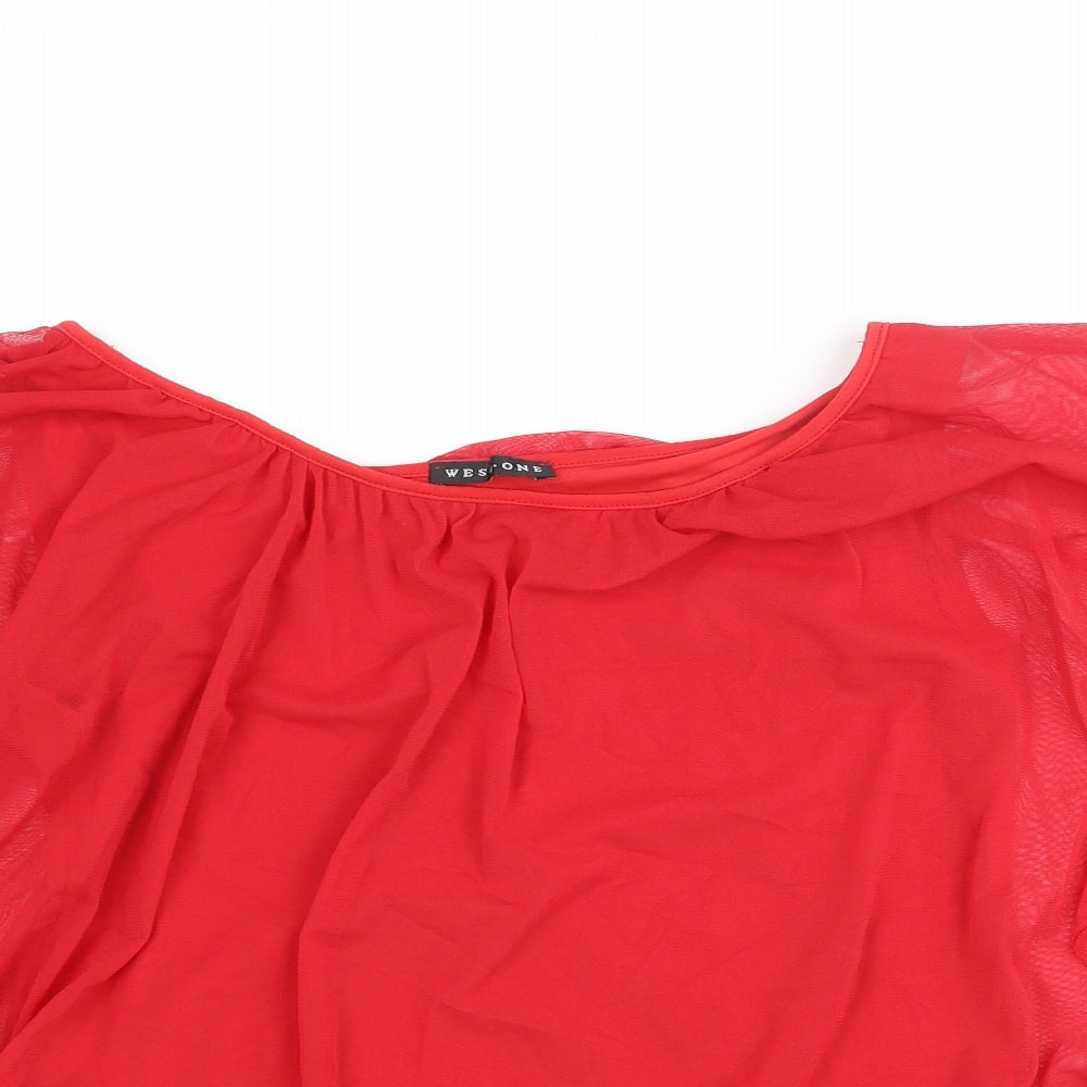 West One Womens Red Polyester Basic Blouse Size 12 Round Neck
