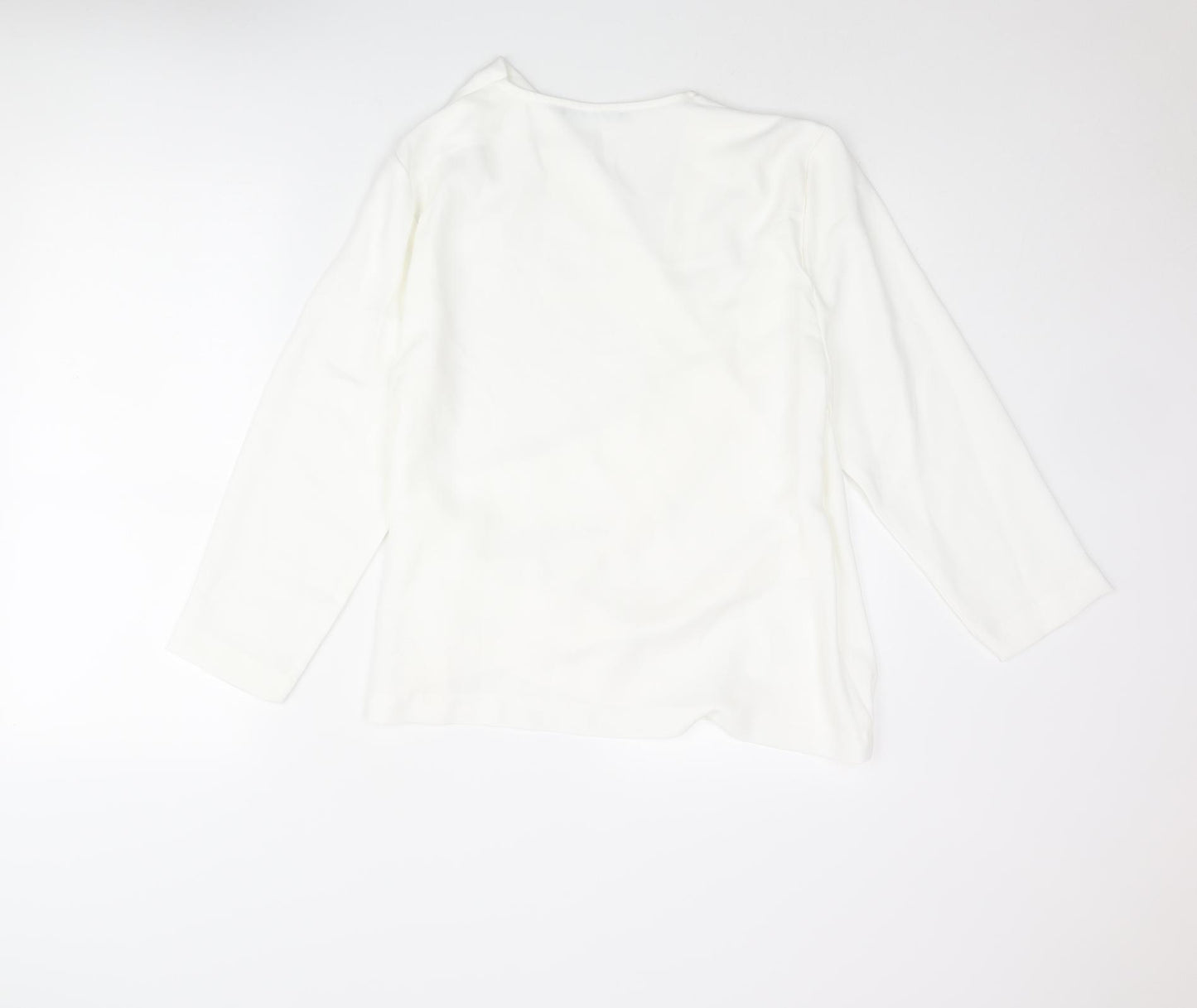 Zara Womens White Polyester Basic Blouse Size L V-Neck - Cowl Front