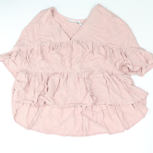 ASOS Womens Pink Polyester Basic Blouse Size 6 V-Neck - Smocked
