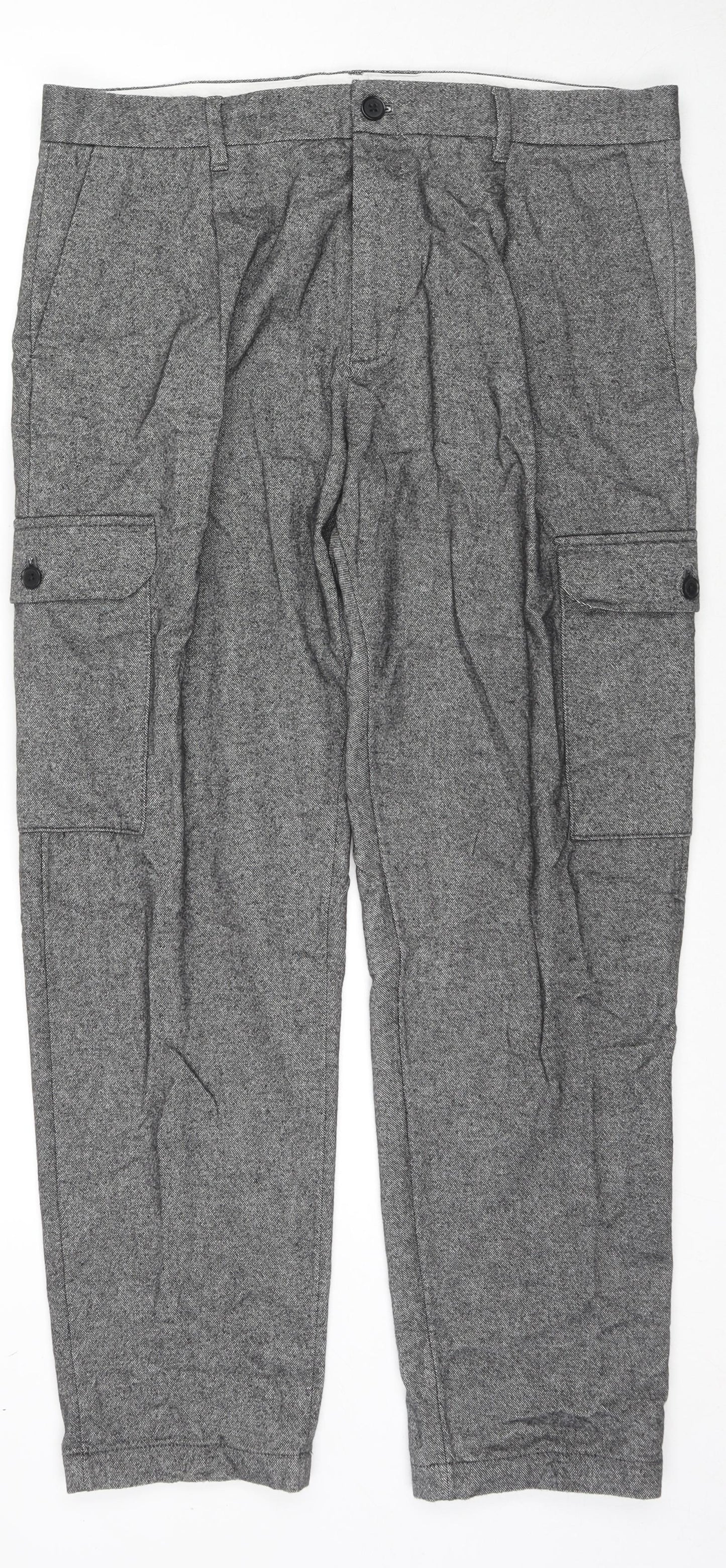 Autograph Mens Grey Cotton Cargo Trousers Size 30 in L31 in Regular Zip