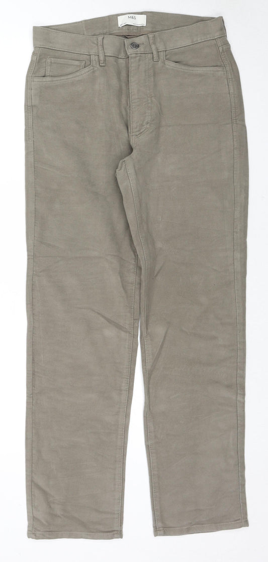 Marks and Spencer Mens Beige Cotton Trousers Size 30 in L31 in Regular Zip