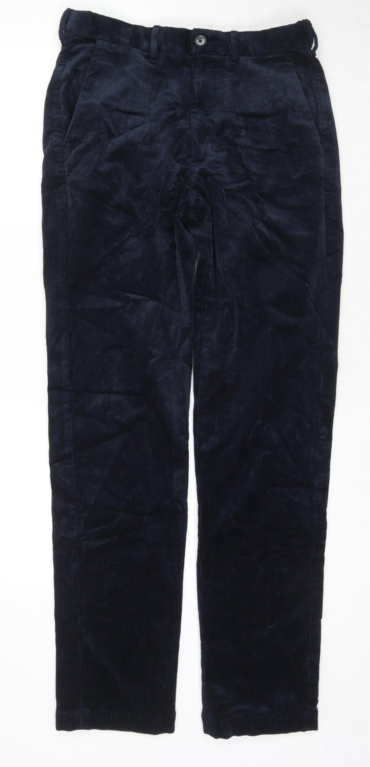 Marks and Spencer Mens Blue Cotton Trousers Size 30 in L33 in Regular Zip