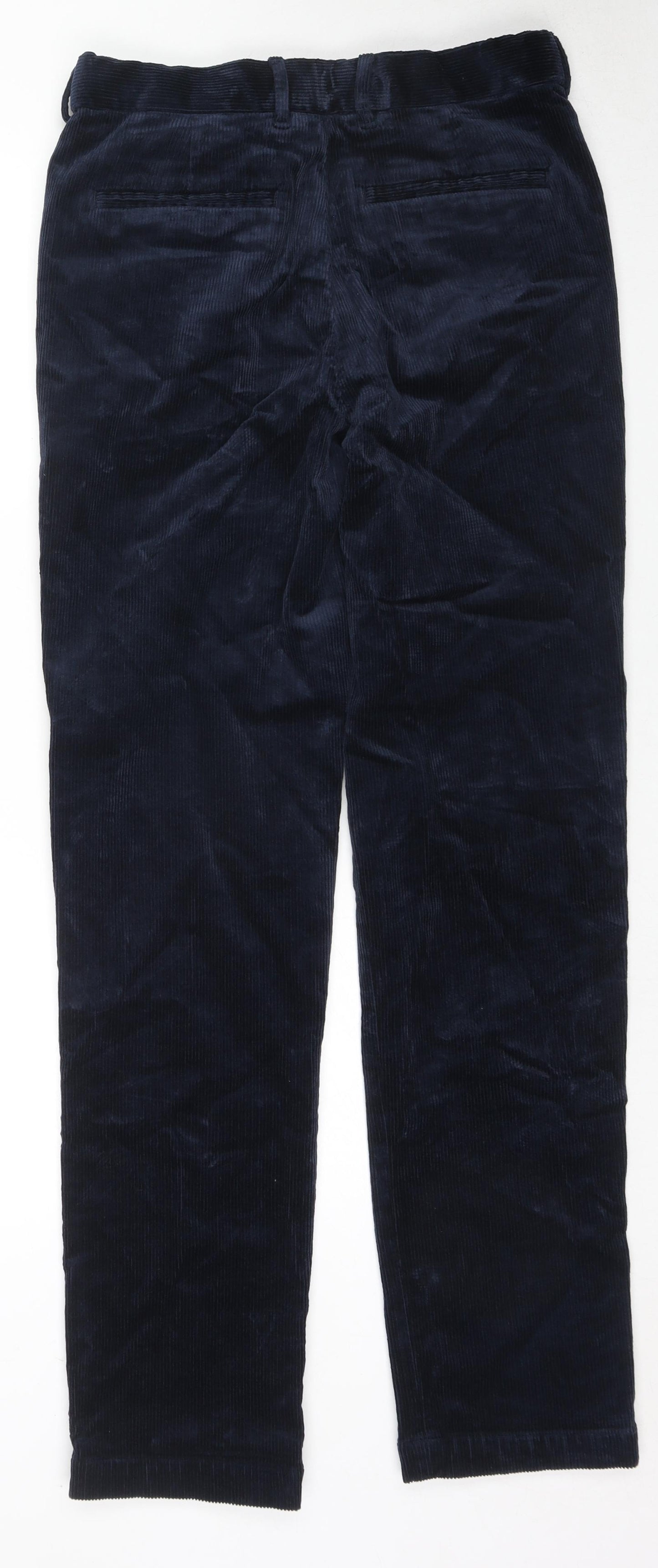 Marks and Spencer Mens Blue Cotton Trousers Size 30 in L33 in Regular Zip