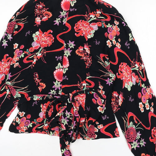 Oasis Womens Black Floral Viscose Wrap Blouse Size 10 V-Neck