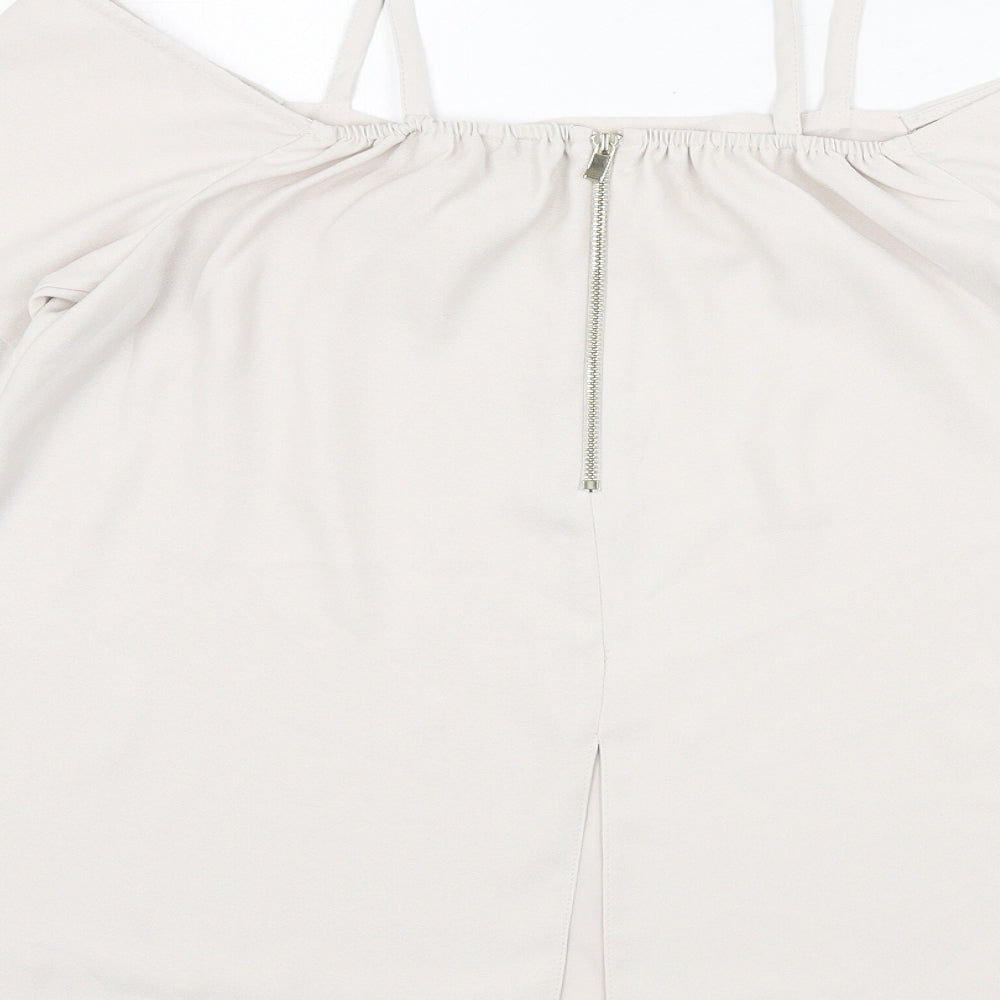River Island Womens Beige Polyester Basic Blouse Size 12 Square Neck - Slit