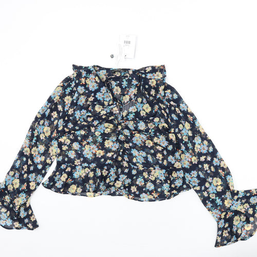 Topshop Womens Multicoloured Floral Polyester Cropped Blouse Size 6 V-Neck - Ruffle Detail