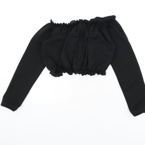 New Look Womens Black Polyester Cropped Blouse Size 6 Off the Shoulder - Bardot