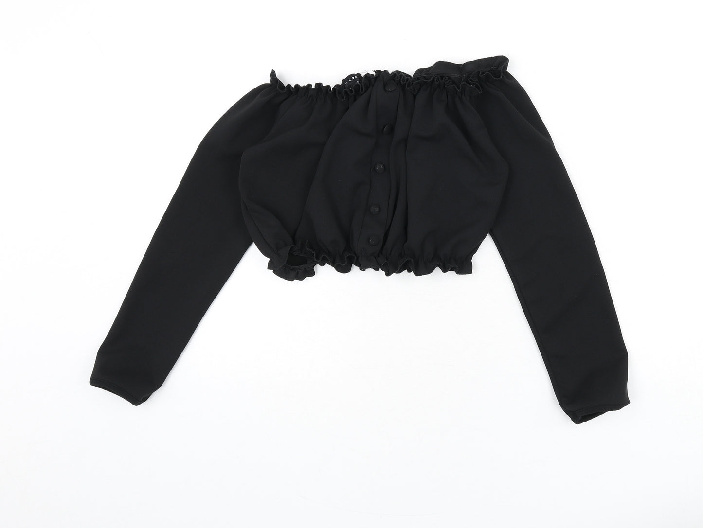 New Look Womens Black Polyester Cropped Blouse Size 6 Off the Shoulder - Bardot