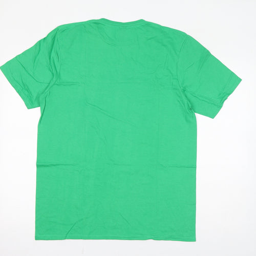 Gildan Womens Green Cotton Basic T-Shirt Size L Round Neck - Chinese Character
