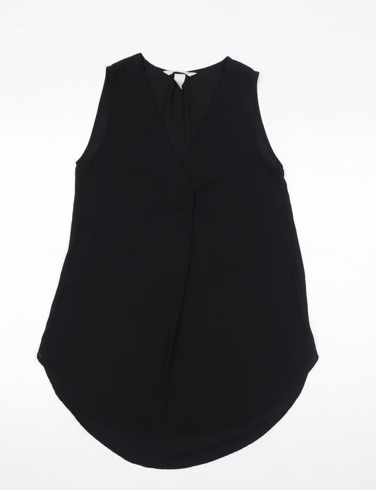 H&M Womens Black Polyester Basic Tank Size 6 V-Neck - Sheer