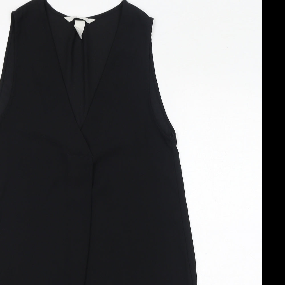 H&M Womens Black Polyester Basic Tank Size 6 V-Neck - Sheer