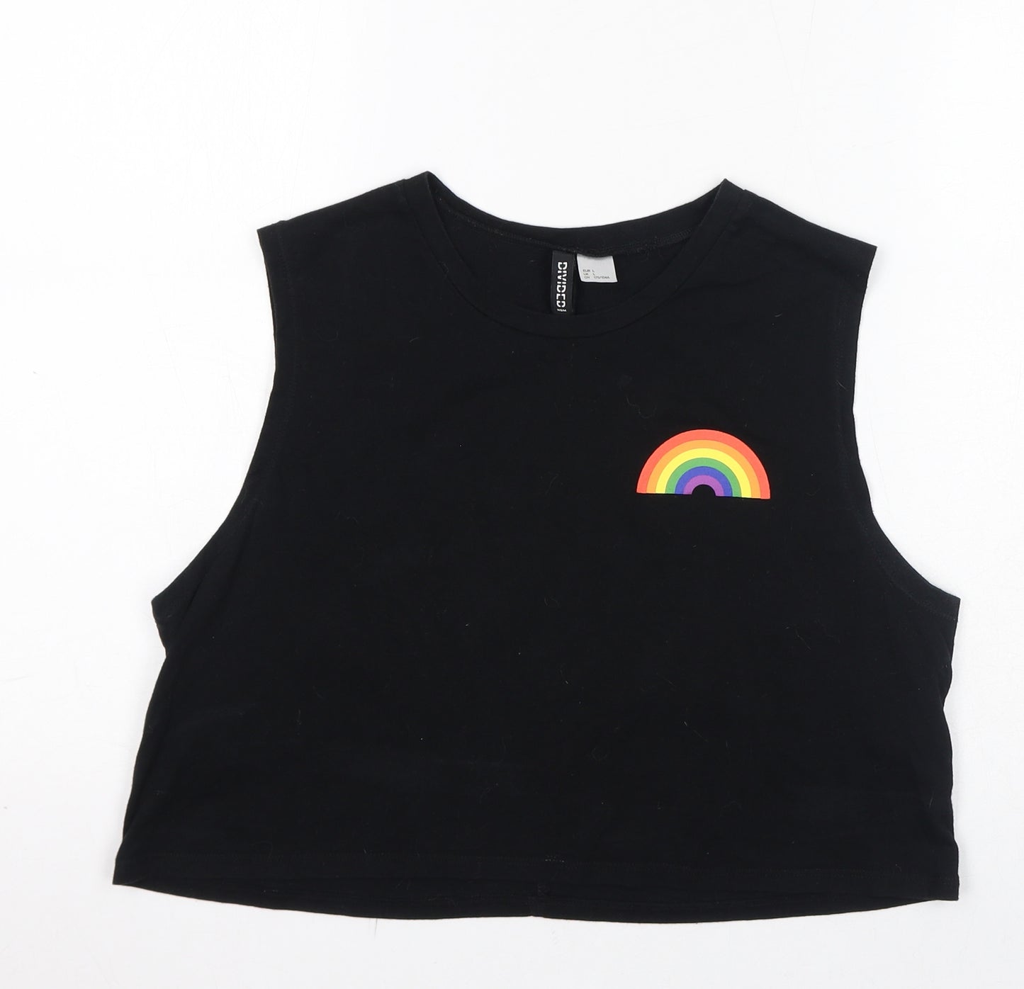 Divided by H&M Womens Black Cotton Cropped Tank Size L Round Neck - Rainbow