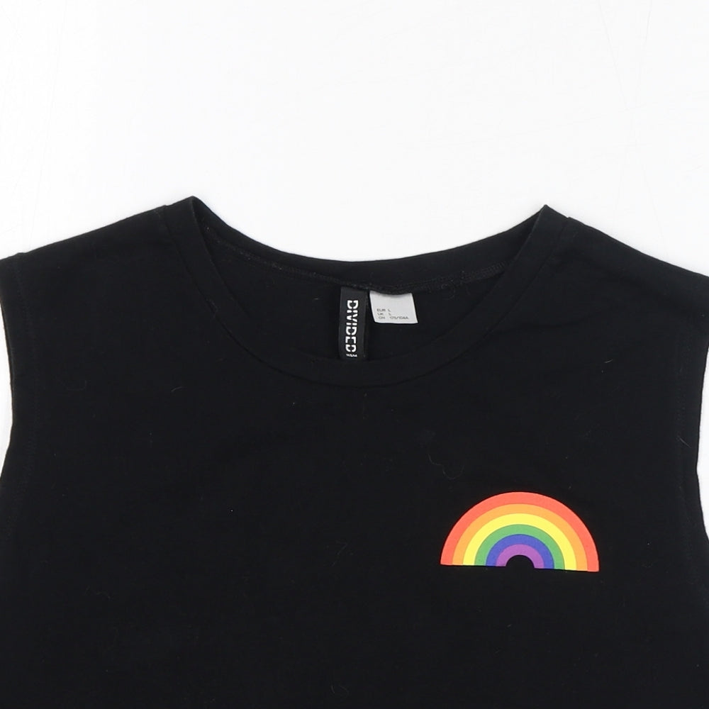 Divided by H&M Womens Black Cotton Cropped Tank Size L Round Neck - Rainbow