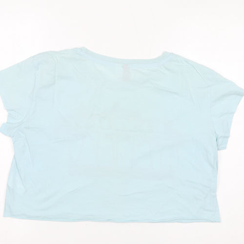 Divided by H&M Womens Blue Cotton Cropped T-Shirt Size S Round Neck - Beach Please