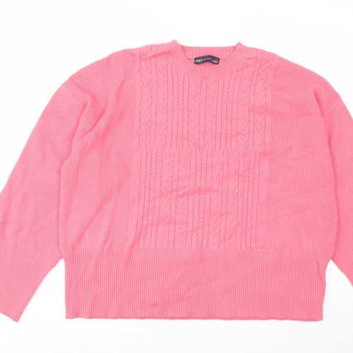 Marks and Spencer Womens Pink Crew Neck Viscose Pullover Jumper Size L