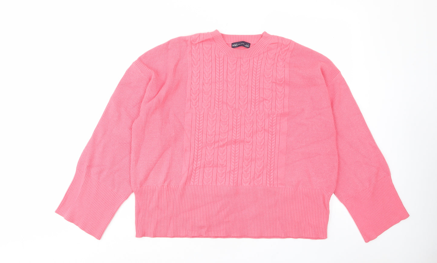 Marks and Spencer Womens Pink Crew Neck Viscose Pullover Jumper Size L