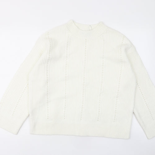 Marks and Spencer Womens White Round Neck Acrylic Pullover Jumper Size L