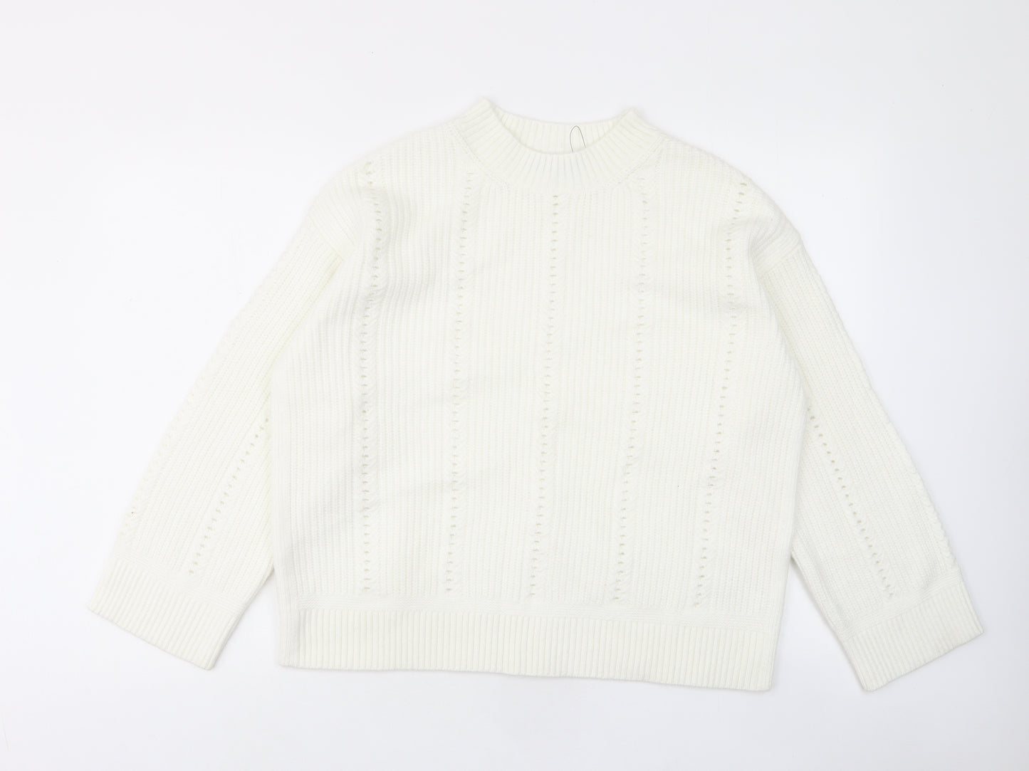 Marks and Spencer Womens White Round Neck Acrylic Pullover Jumper Size L