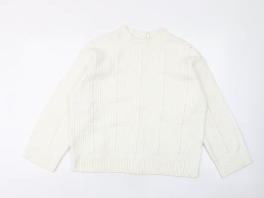 Marks and Spencer Womens White Round Neck Acrylic Pullover Jumper Size L