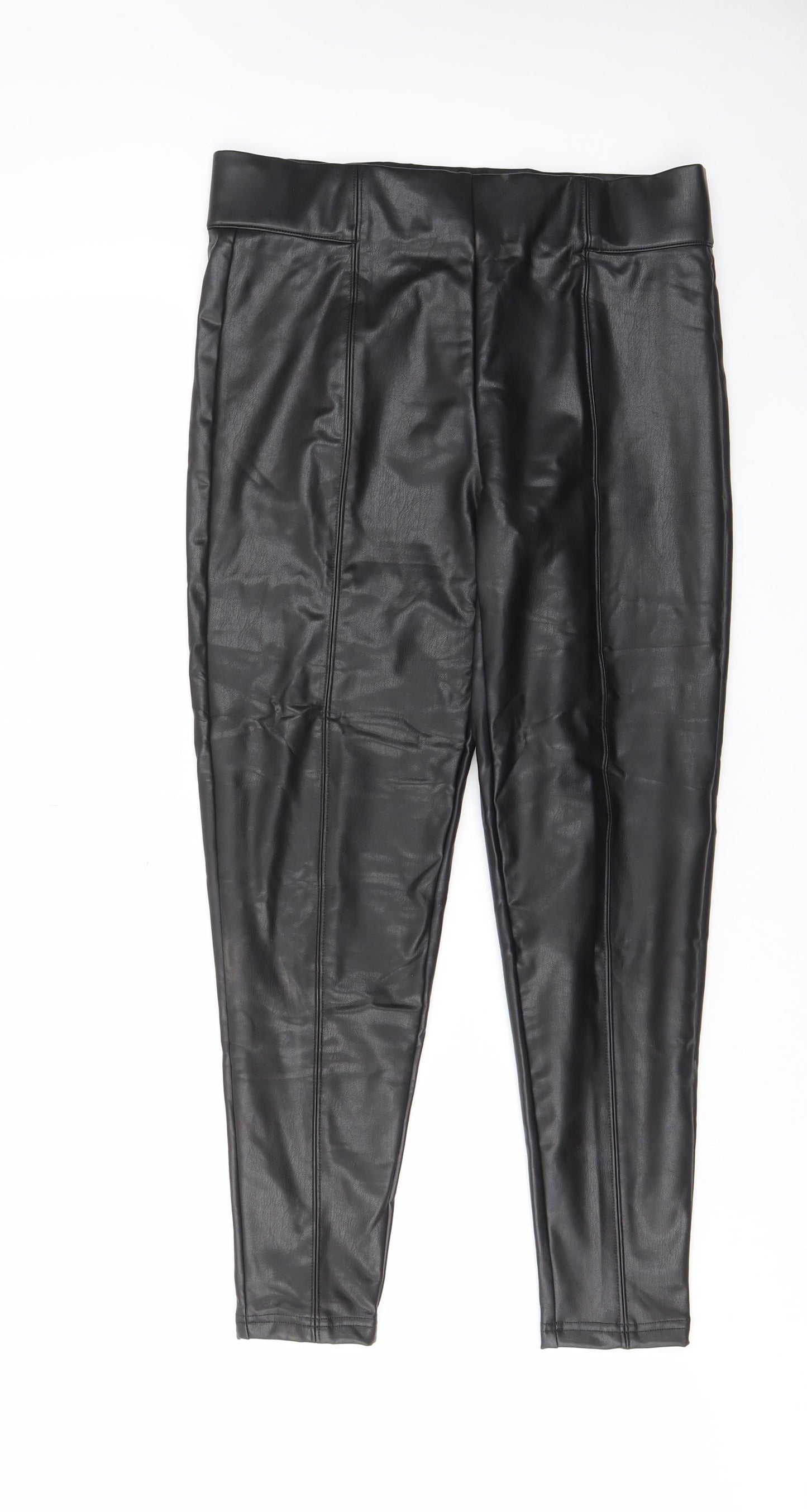 Marks and Spencer Womens Black Polyester Capri Leggings Size 14 L25 in - Leather Look