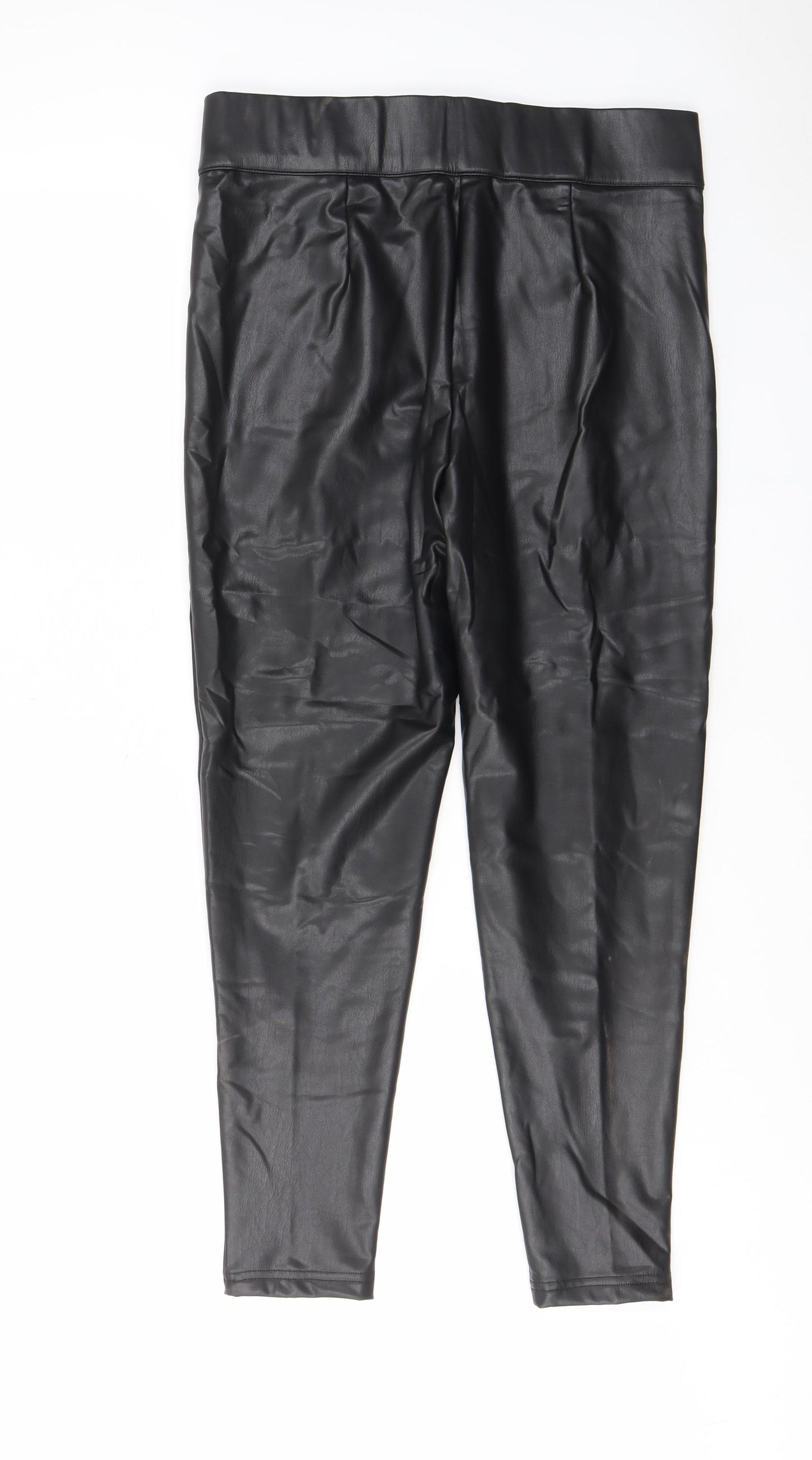 Marks and Spencer Womens Black Polyester Capri Leggings Size 14 L25 in - Leather Look