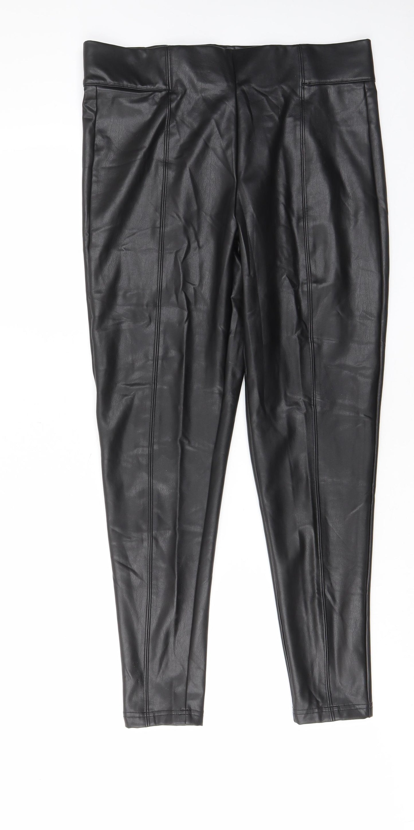 Marks and Spencer Womens Black Polyurethane Capri Leggings Size 14 L27 in - Leather Look