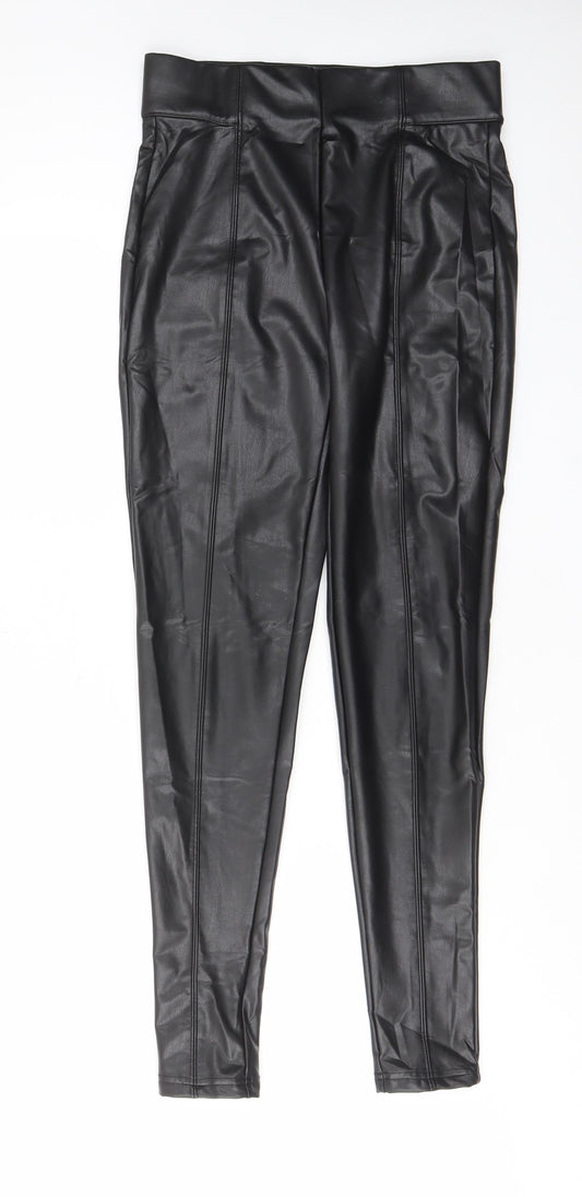 Marks and Spencer Womens Black Polyurethane Capri Leggings Size 10 L29 in - Leather Look