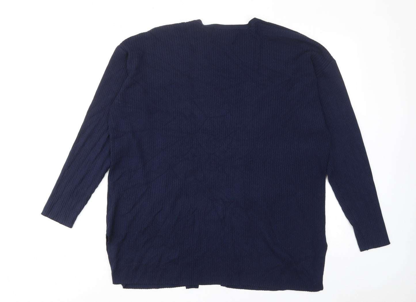 Marks and Spencer Womens Blue V-Neck Viscose Cardigan Jumper Size L - Pockets, Open