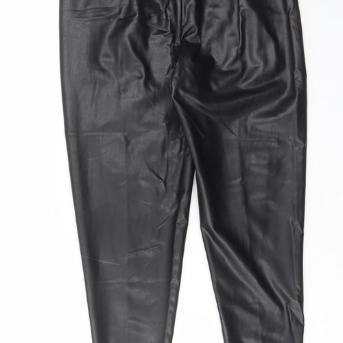 Marks and Spencer Womens Black Polyurethane Capri Leggings Size 14 L25 in - Leather Look