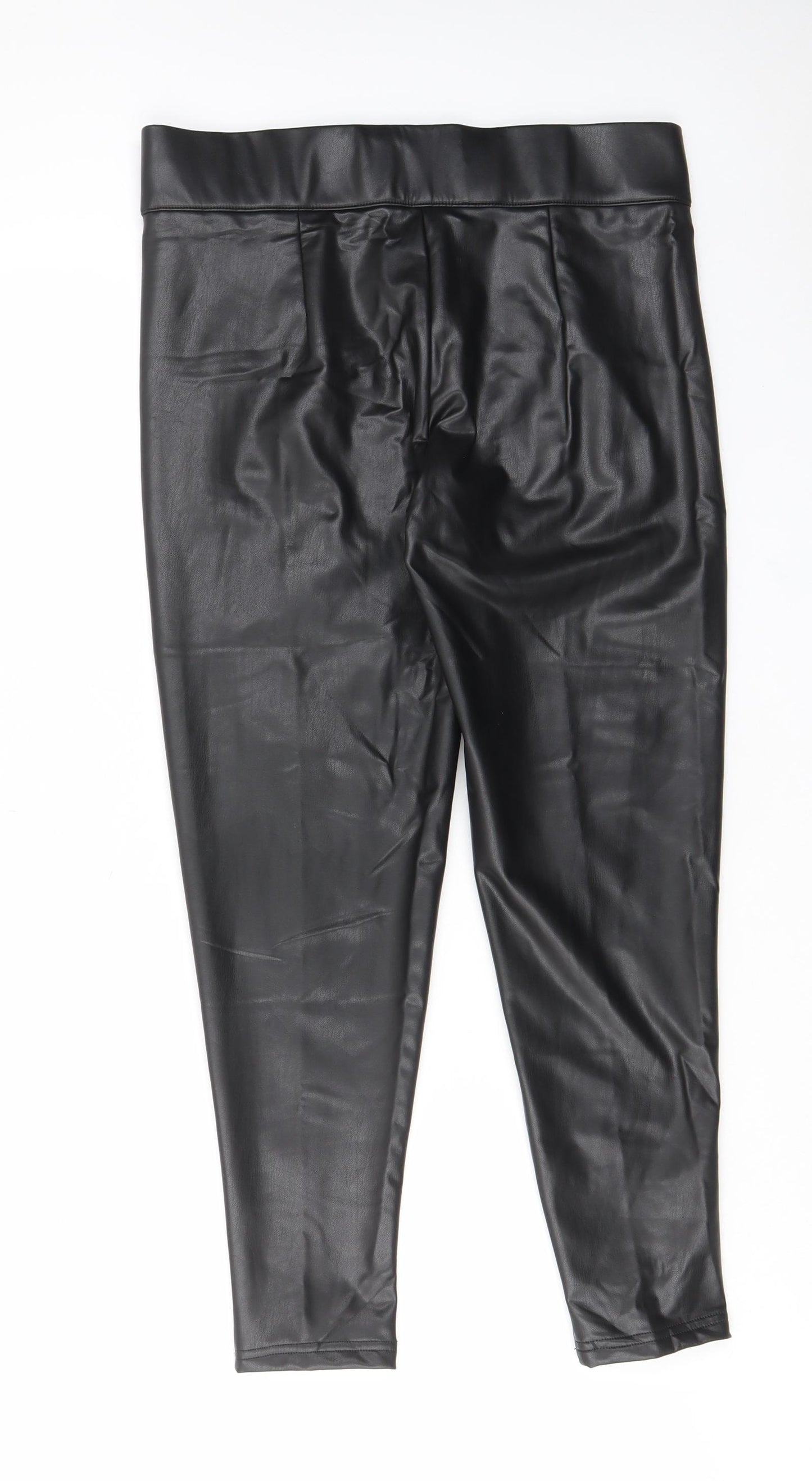 Marks and Spencer Womens Black Polyurethane Capri Leggings Size 14 L25 in - Leather Look