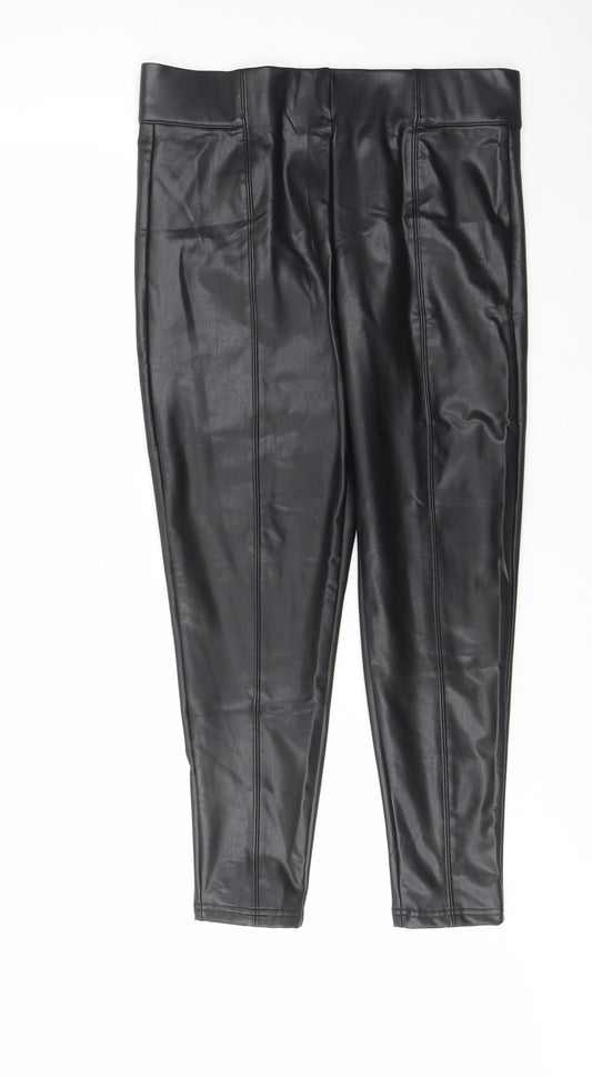 Marks and Spencer Womens Black Polyurethane Capri Leggings Size 14 L25 in - Leather Look