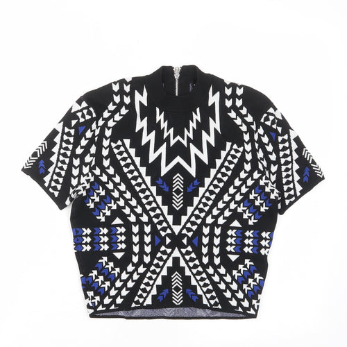 H&M Womens Black Geometric Acrylic Basic T-Shirt Size S Round Neck