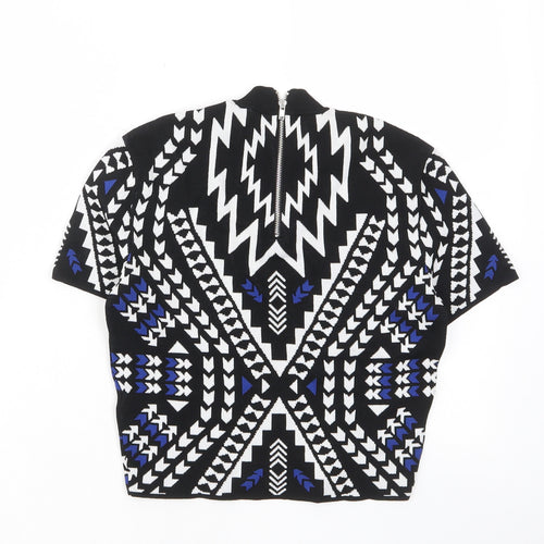 H&M Womens Black Geometric Acrylic Basic T-Shirt Size S Round Neck