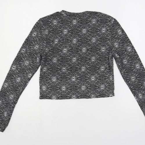 H&M Womens Black Geometric Polyamide Cropped T-Shirt Size S Crew Neck - Glitter