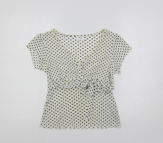 NEXT Womens White Polka Dot Polyester Basic Blouse Size 12 V-Neck - Belted