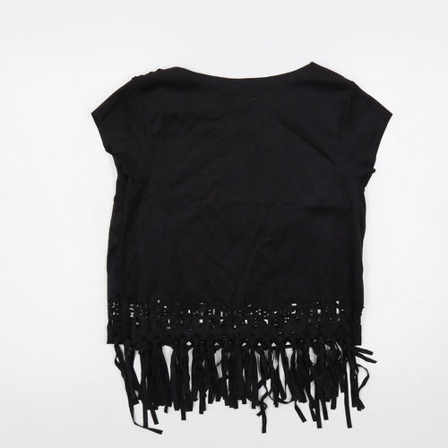 Xhilaration Womens Black Polyester Basic Blouse Size M Boat Neck - Fringe