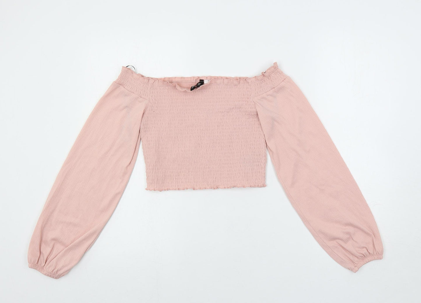 Divided by H&M Womens Pink Polyester Cropped Blouse Size S Square Neck - Shirred