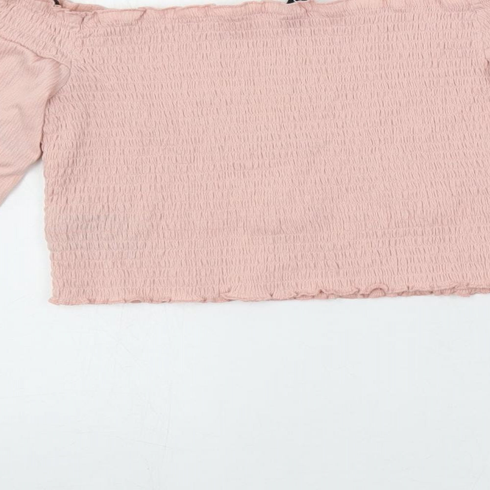 Divided by H&M Womens Pink Polyester Cropped Blouse Size S Square Neck - Shirred