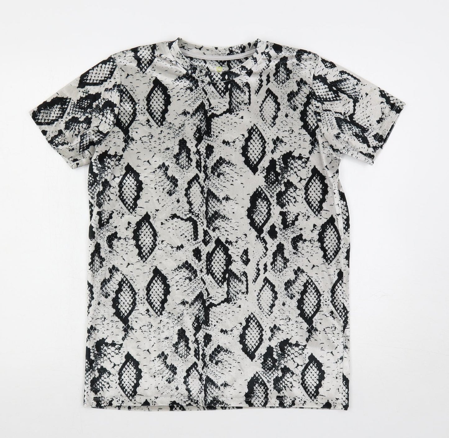 River Island Girls Grey Animal Print Polyester Tunic T-Shirt Size 11-12 Years Crew Neck Pullover - Snake Print