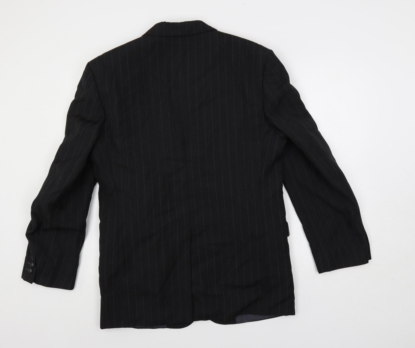 The Fine Tailoring Mens Black Striped Polyester Jacket Suit Jacket Size 38 Regular