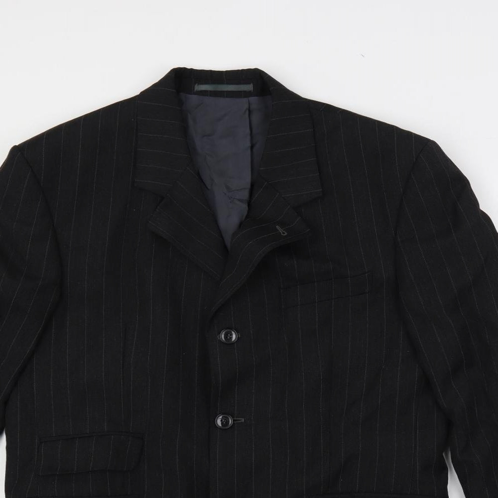 The Fine Tailoring Mens Black Striped Polyester Jacket Suit Jacket Size 38 Regular