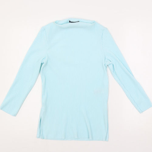 Marks and Spencer Womens Blue Polyester Basic Blouse Size 6 Mock Neck - Plisse