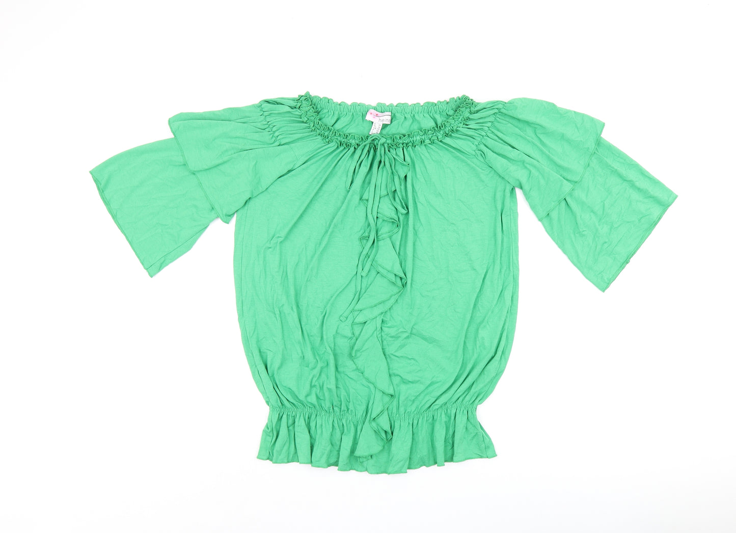 HEINE Womens Green Viscose Basic Blouse Size 12 Off the Shoulder - Ruffles